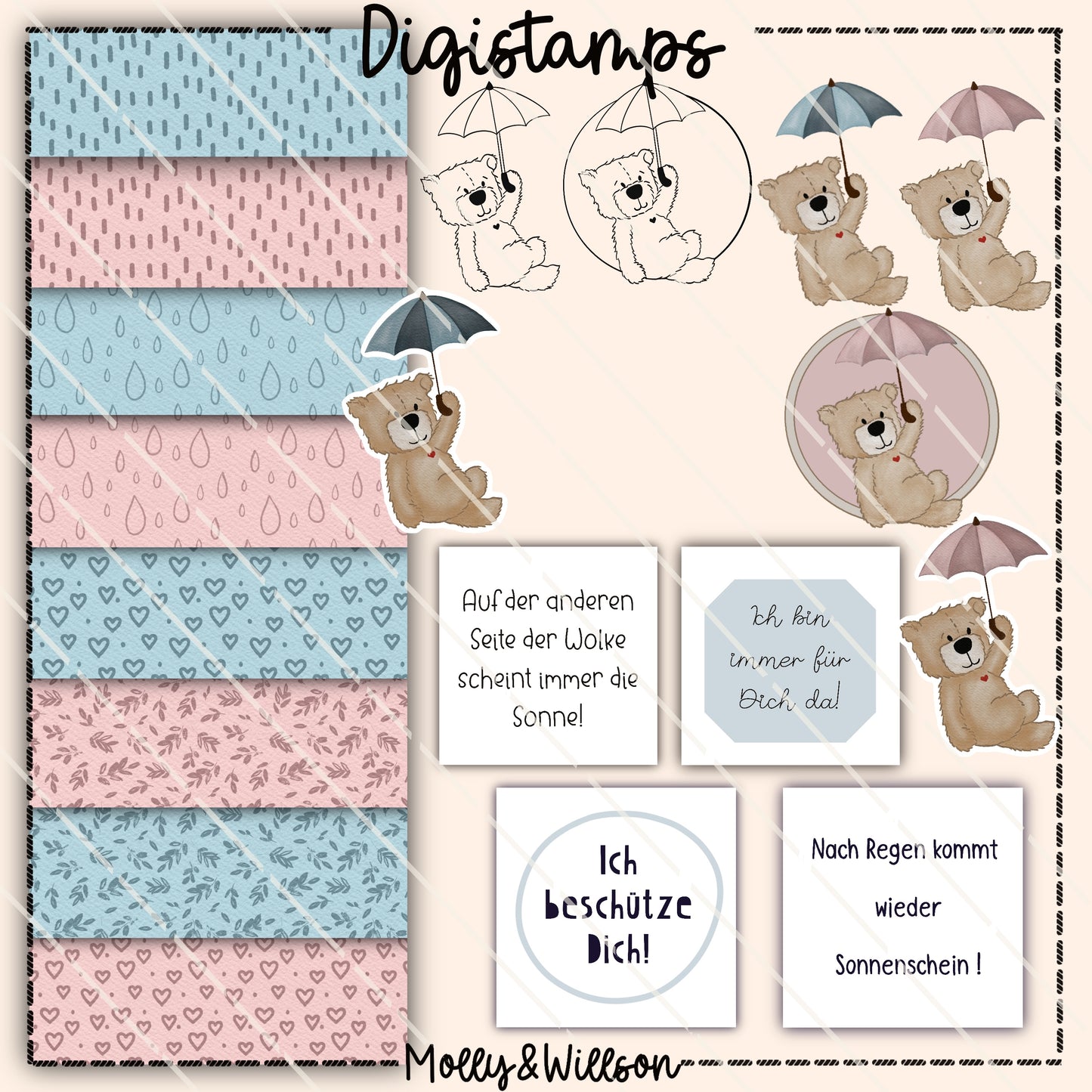 Digitstamp/ Digipaper Set Schirm Bärchen