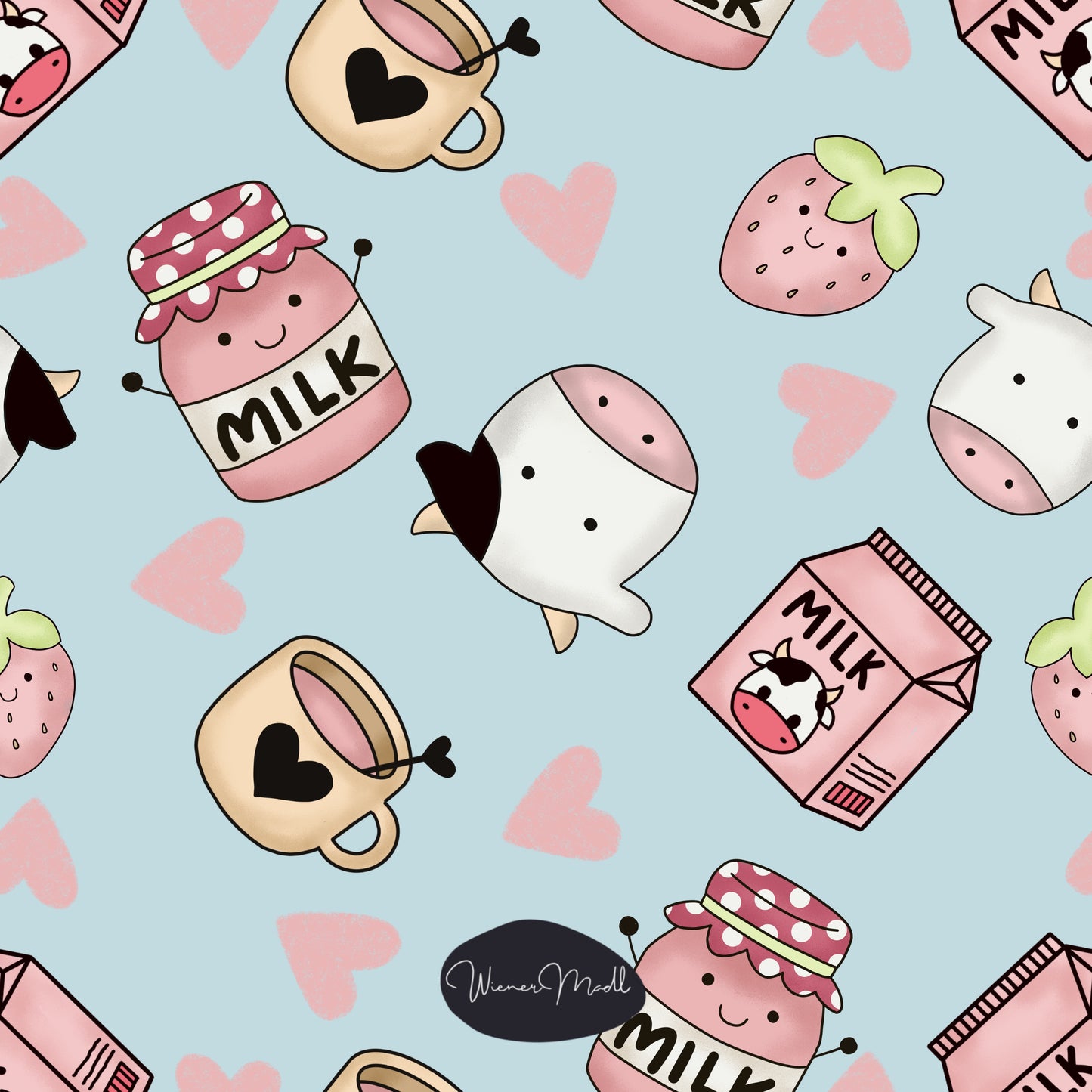 seamless repeat pattern -milk and cows kawaii- exclusiv pattern