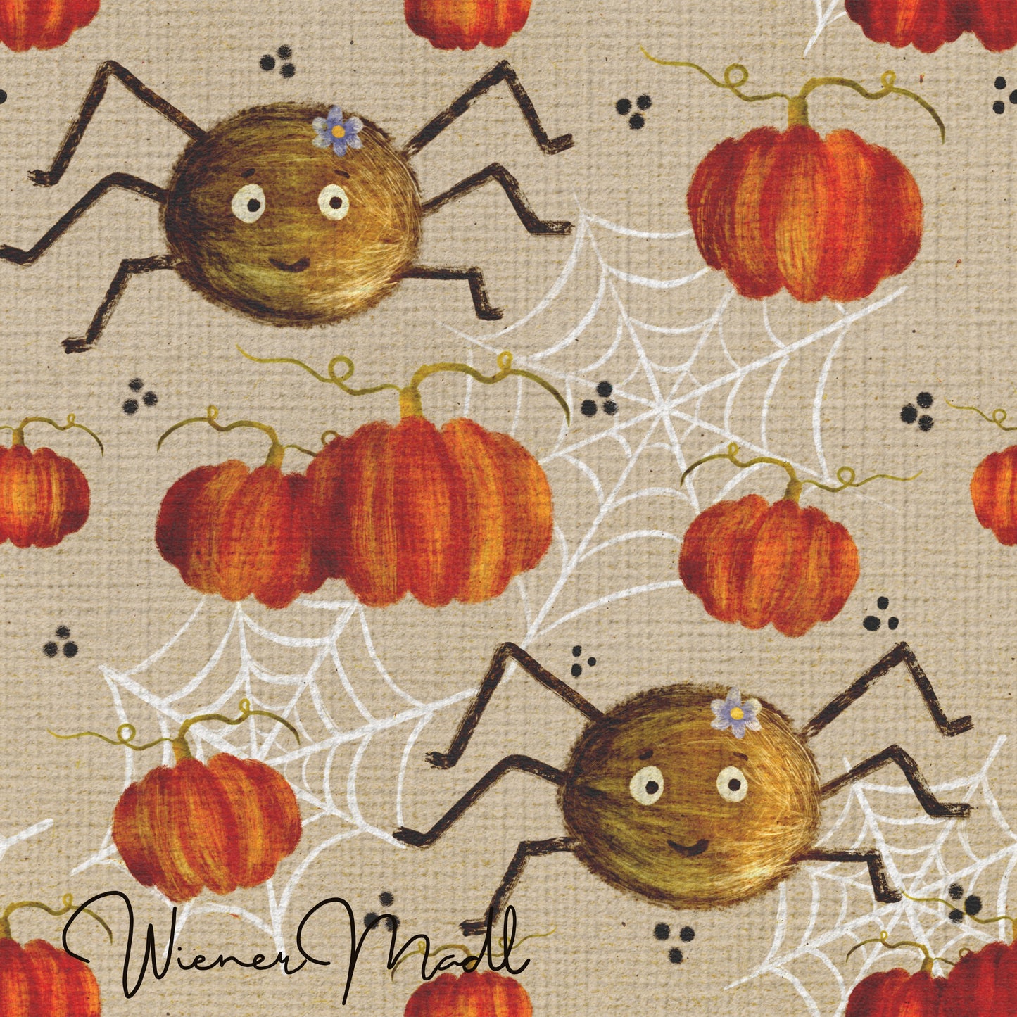 seamless repeat pattern- spider and web handdrawn design- exclusiv pattern