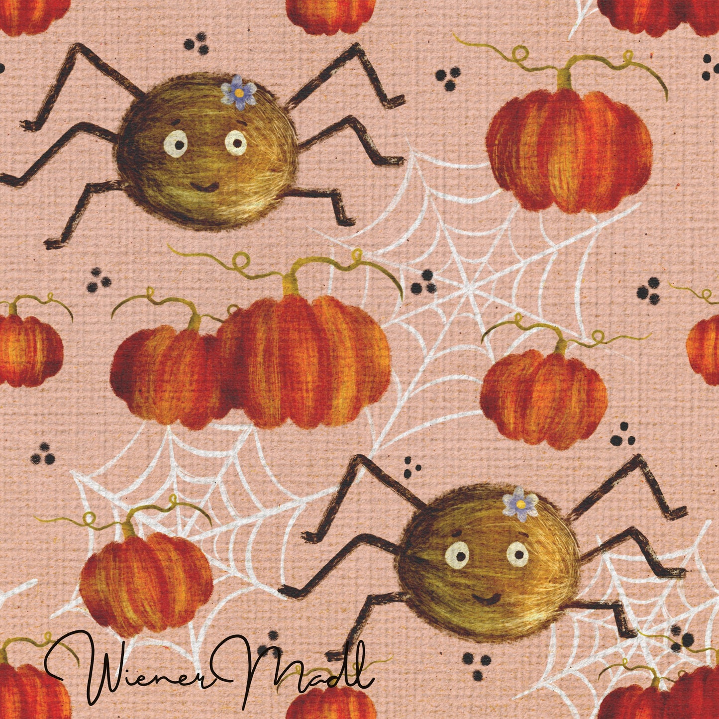 seamless repeat pattern- spider and web handdrawn design- exclusiv pattern