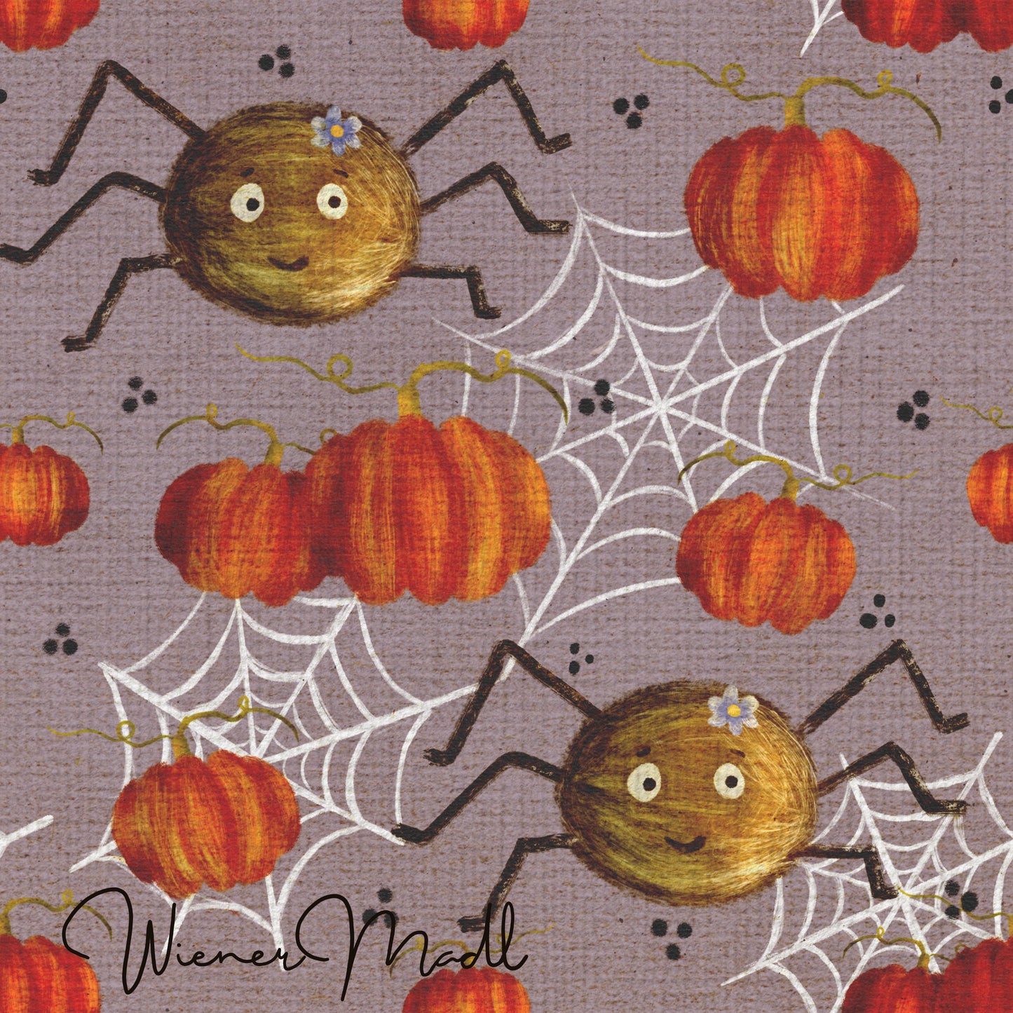 seamless repeat pattern- spider and web handdrawn design- exclusiv pattern