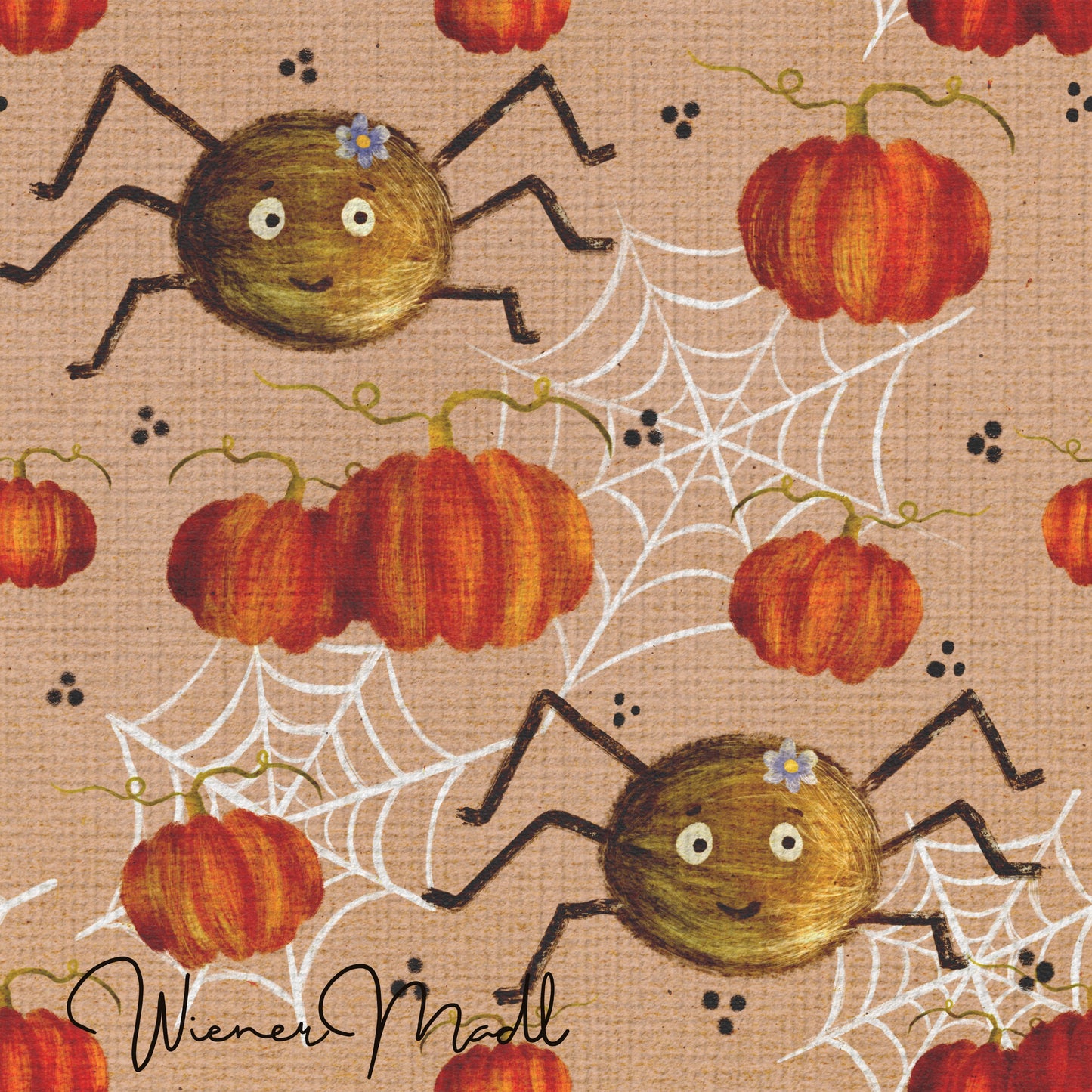 seamless repeat pattern- spider and web handdrawn design- exclusiv pattern