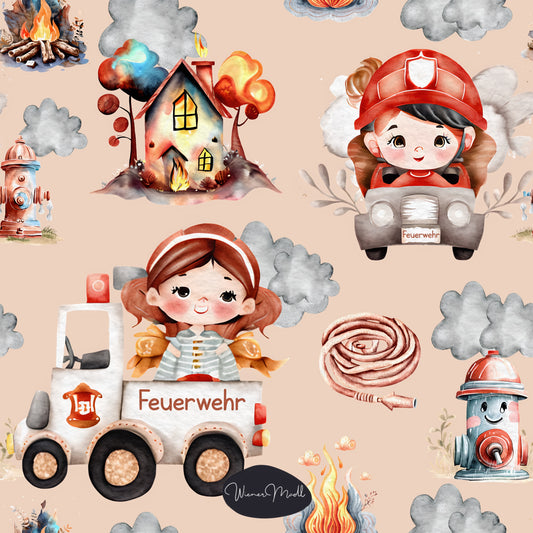 Seamless repeat pattern- firefighter girl- exclusive pattern