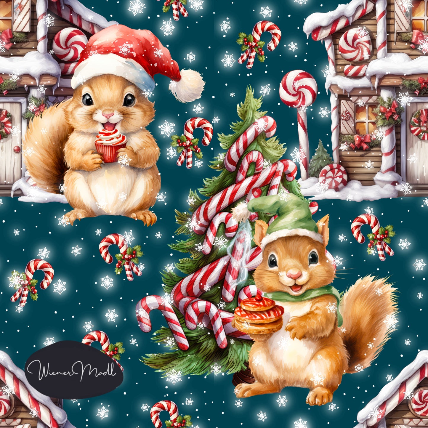 seamless repeat pattern- christmas squirrels- exclusive pattern