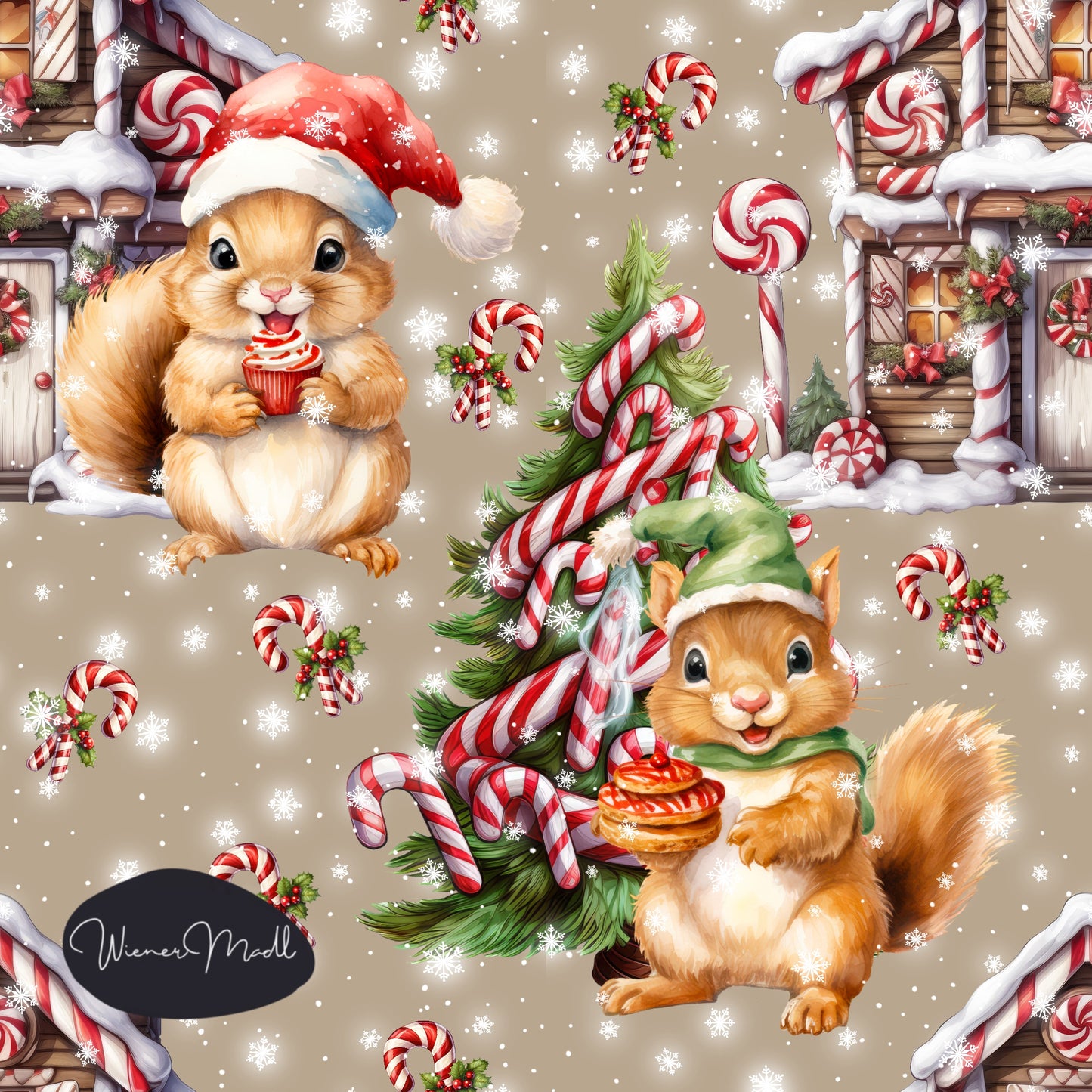 seamless repeat pattern- christmas squirrels- exclusive pattern