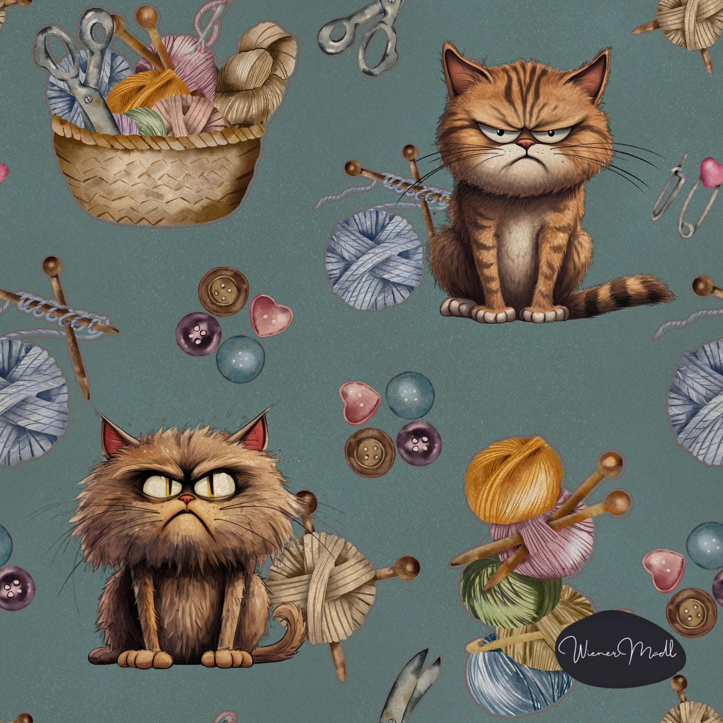 Seamless repeat pattern -Angry cats -exclusive design
