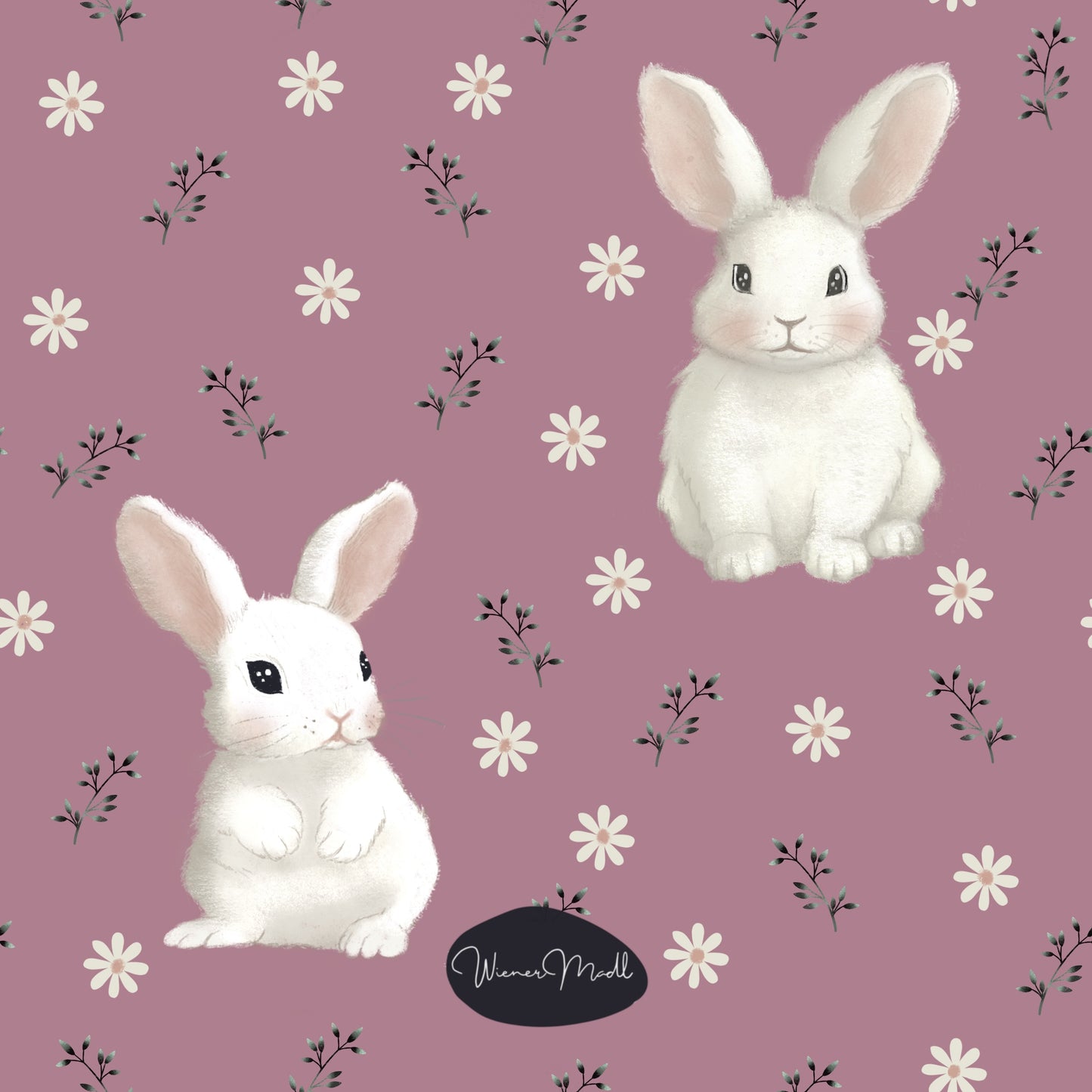 seamless repeat pattern- countryside bunnies- handdrawn design-exclusiv pattern