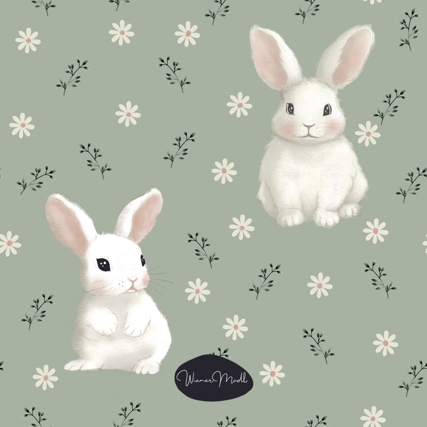 seamless repeat pattern- countryside bunnies- handdrawn design-exclusiv pattern
