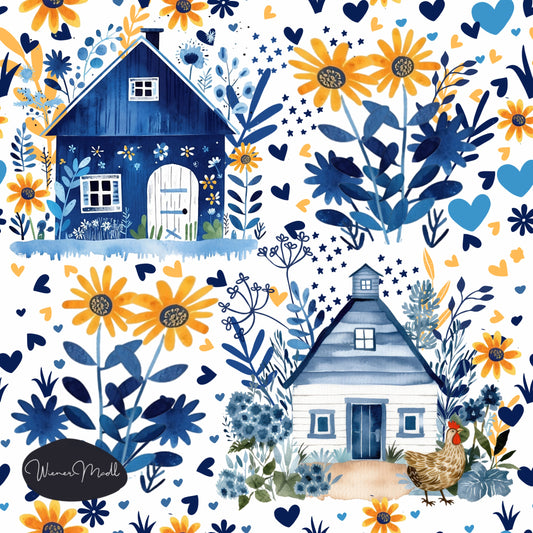seamless repeat pattern- blue cottage-exclusiv pattern
