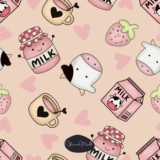 seamless repeat pattern -milk and cows kawaii- exclusiv pattern