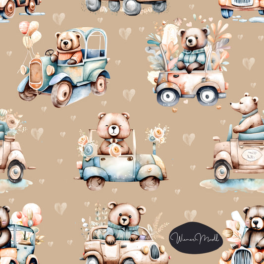 seamless repeat pattern- vintage bears in cars- exclusiv pattern