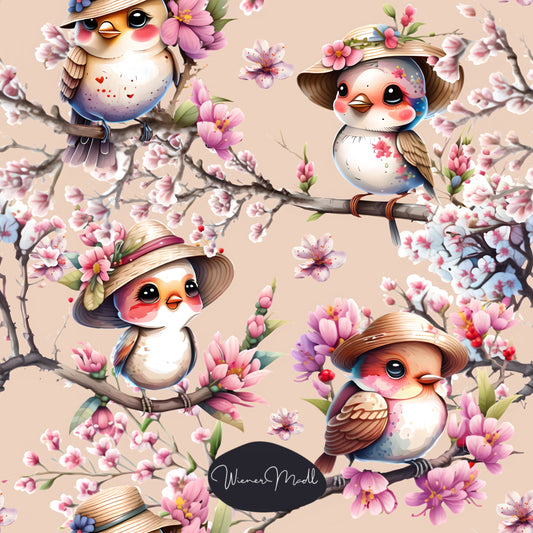 seamless repeat pattern-cherry blossom birds- exclusiv pattern