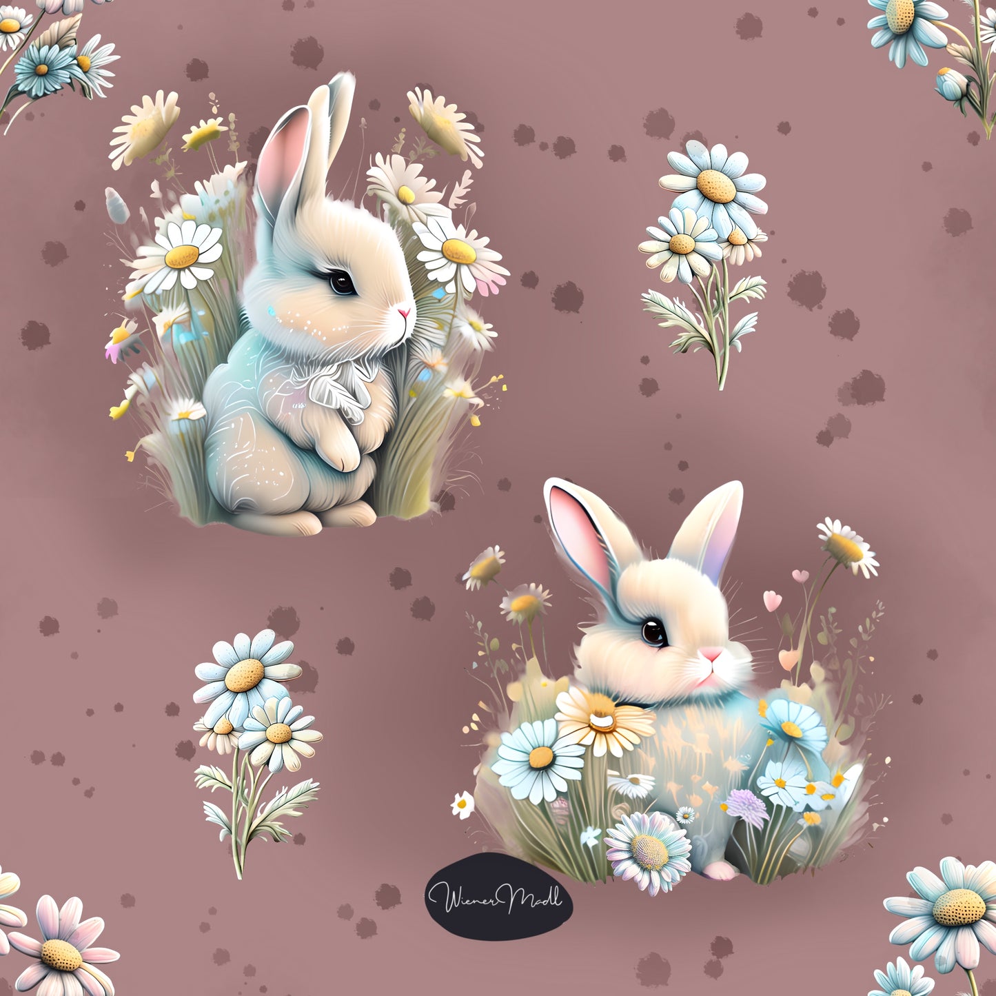 Seamless repeat pattern- Bunnies and daysies- exclusiv pattern