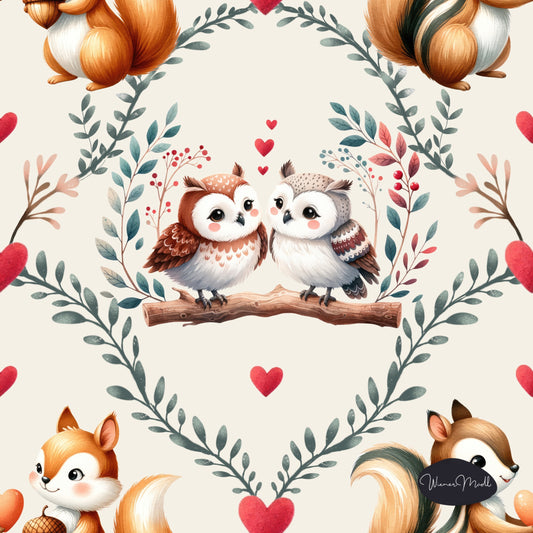 seamless repeat pattern-valentines day-owl and squirrel