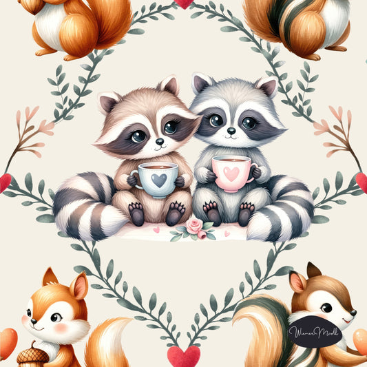 Seamless repeat pattern- Valentinesday Racoon and Squirrel-exclusiv pattern