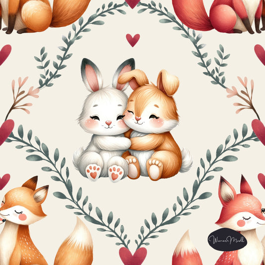 seamless repeat pattern-valentines day -rabbit and fox