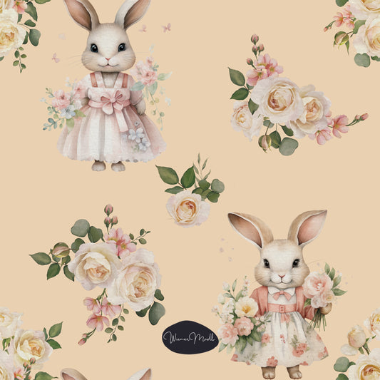 seamless repeat pattern- vintage bunnies with roses-exclusiv pattern