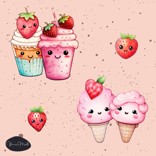 seamless repeat pattern- kawaii strawberries and icecream