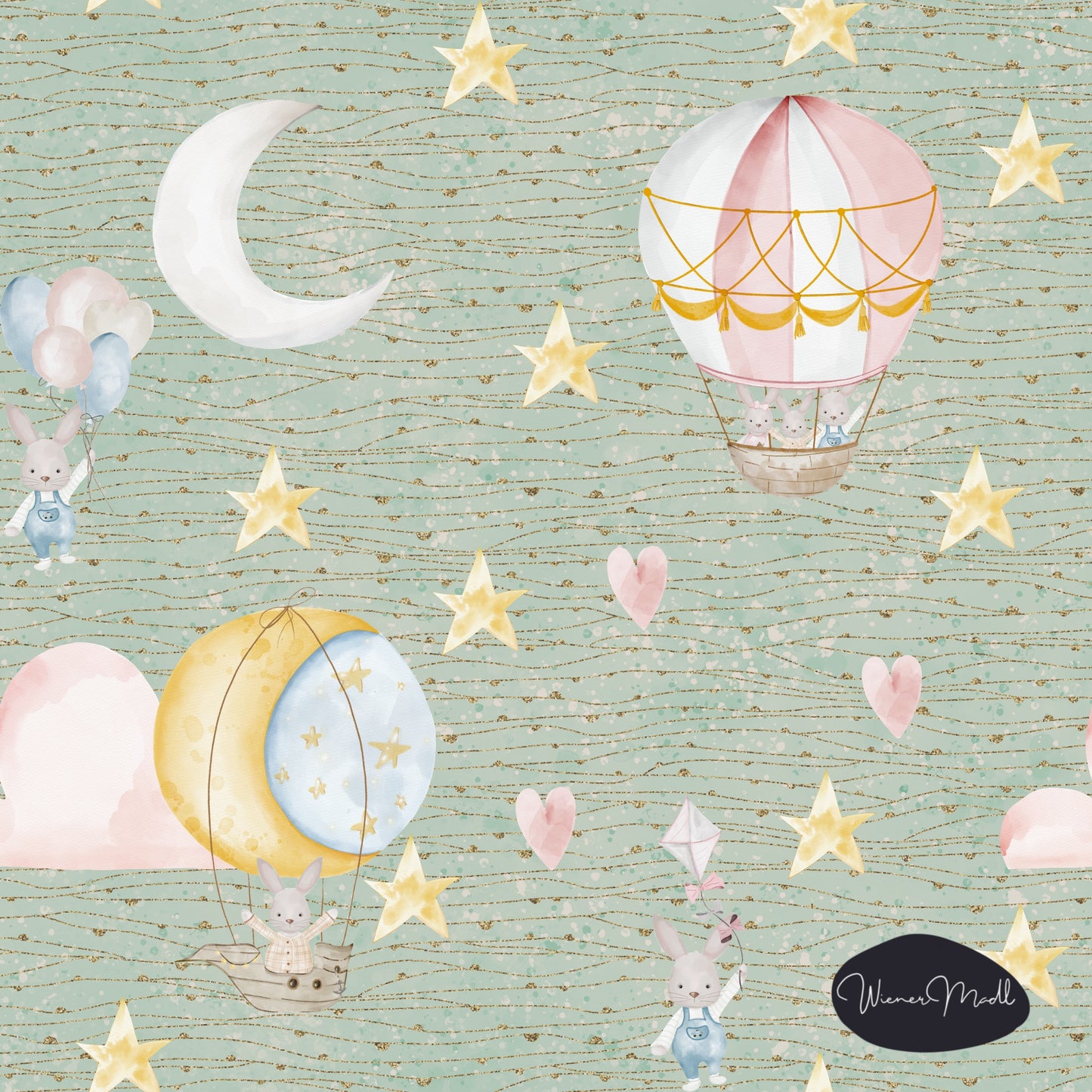 seamless repeat pattern-  flying bunnies- exclusiv pattern